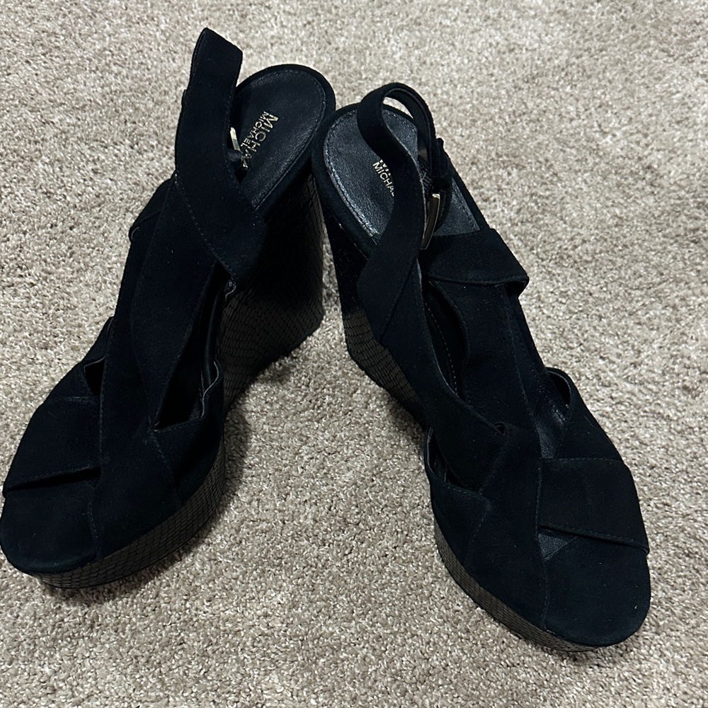 MK Black Wedge Sandals